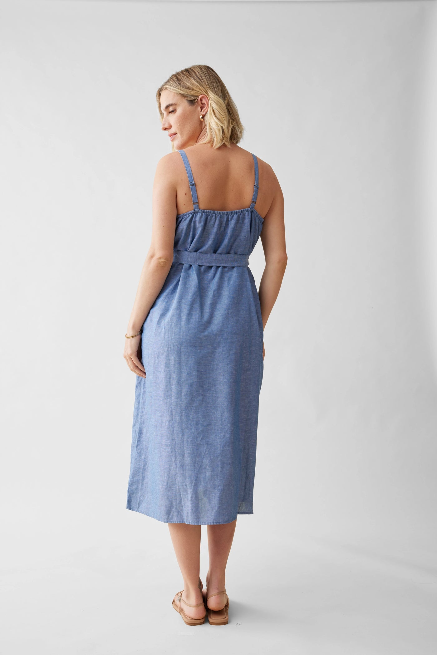 The Chambray Button Front Maternity Midi Dress