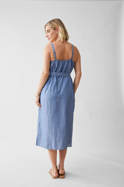 The Chambray Button Front Maternity Midi Dress