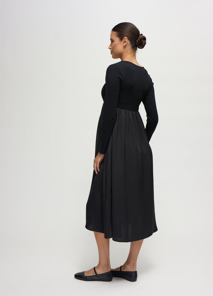 The Double Take Mixed Media Black Maternity Midi Dress – Ingrid