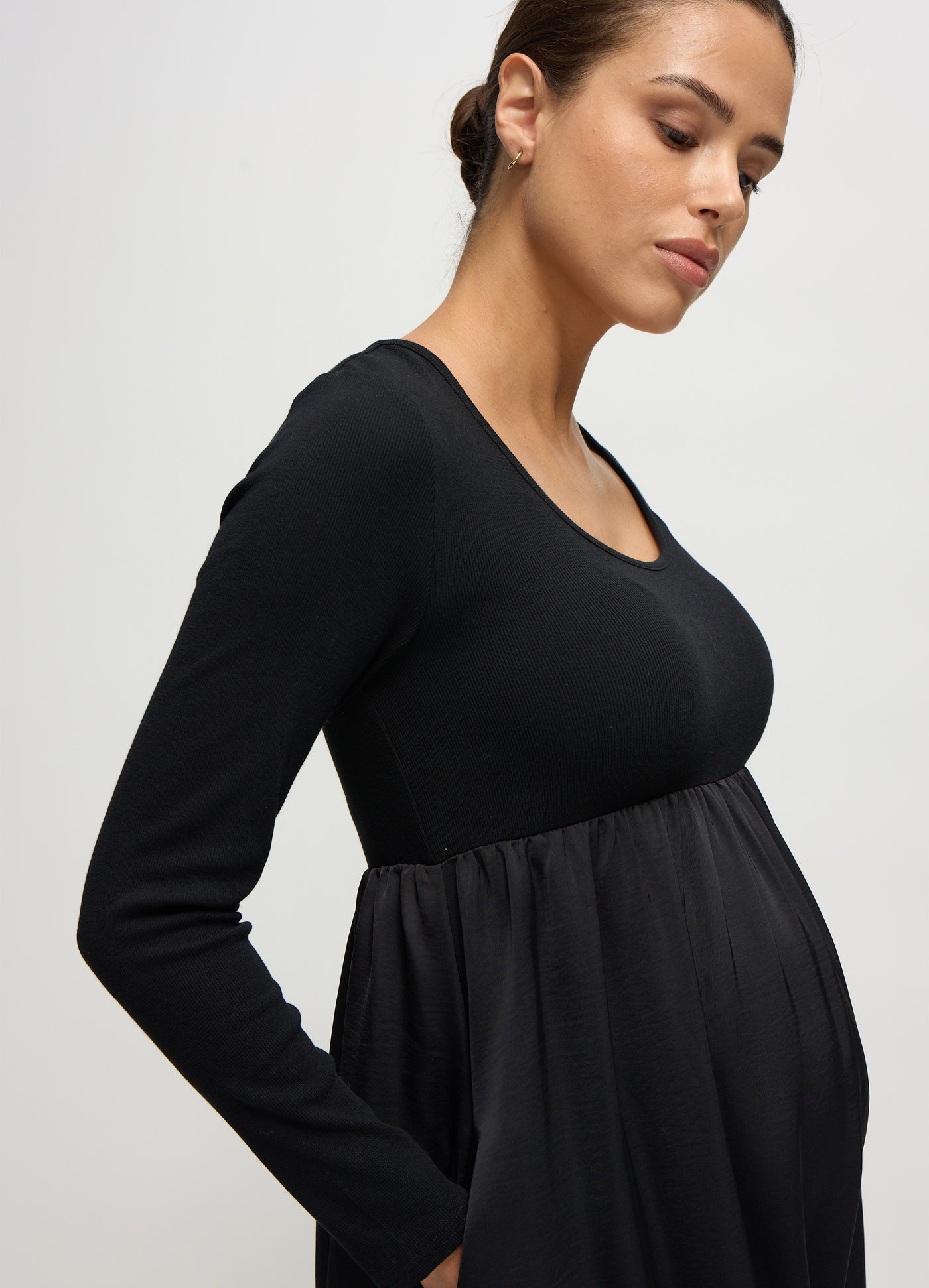 black winter maternity dress Black Off-the-shoulder Midi Maternity Dress With Sleeves, Black / S