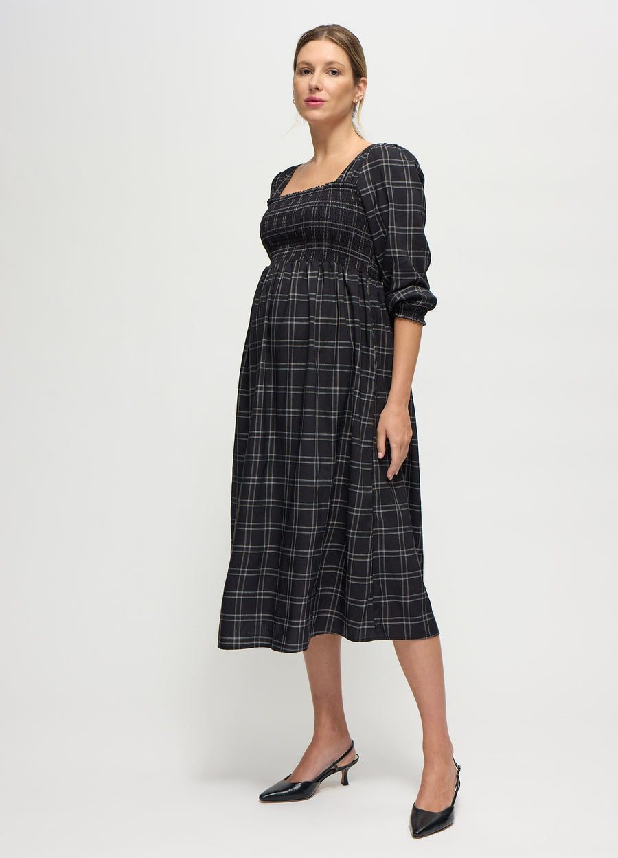 slim fit dress slacks Ingrid & Isabel Ruffle Sleeve Midi Dress - Black/White Windowpane