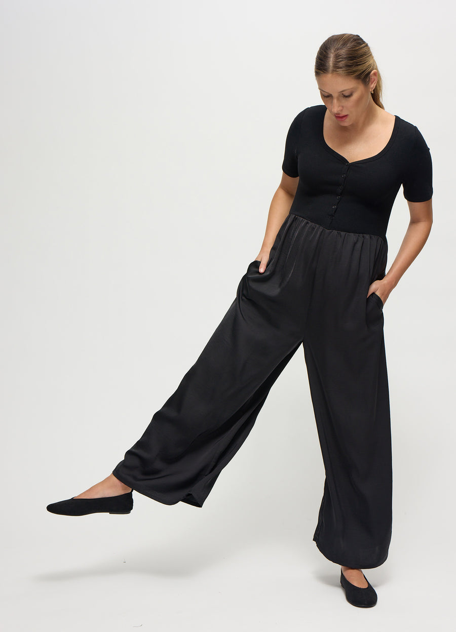 The Mixed Media Black Maternity Jumpsuit – Ingrid & Isabel