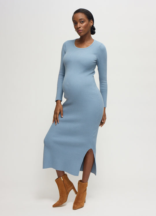 The Long Sleeve Ribbed Sweater Midi Maternity Dress