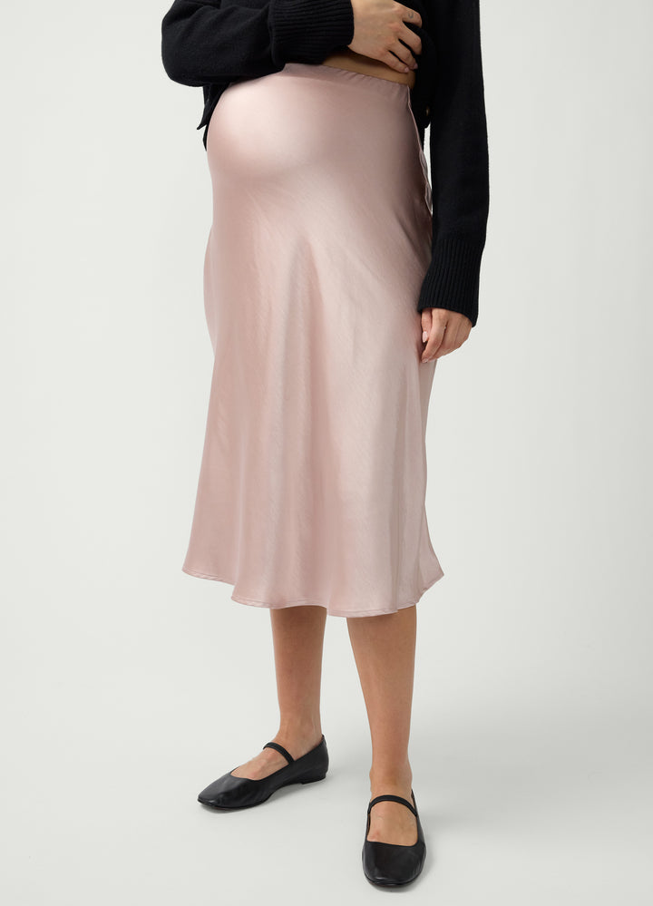 knee length dresses for ladies Navy Side Slit Satin Maternity Maxi Dress