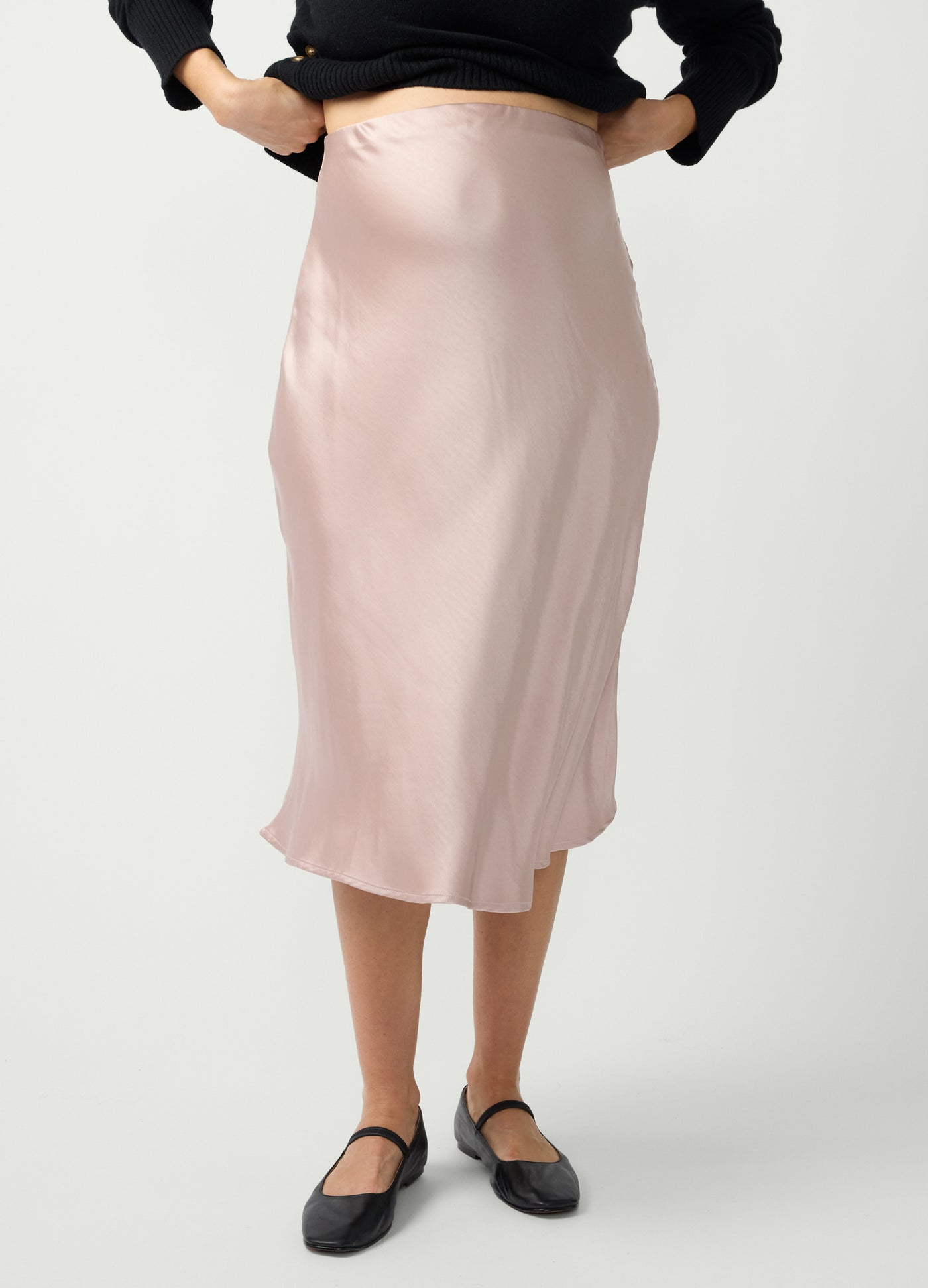 The Satin Slip Midi Maternity Skirt