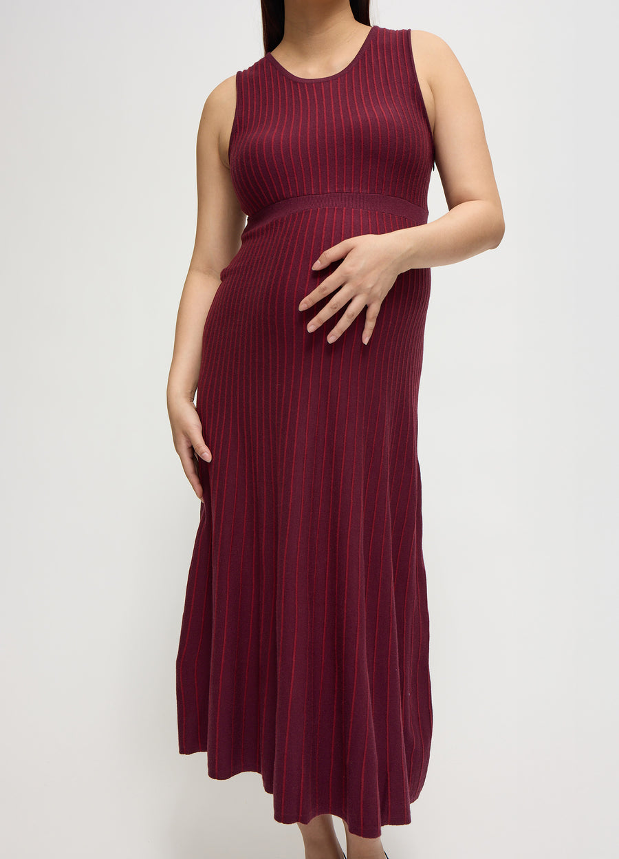 formal pregnancy dress Ingrid + Isabel Maternity Seamless Striped Midi Sweater Dress Fig Size L