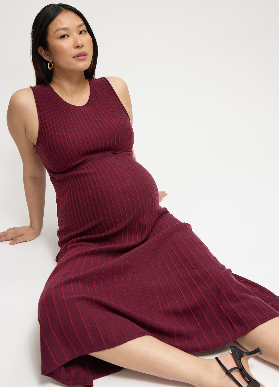 Ingrid + Isabel Maternity Seamless Striped Midi Sweater Dress Fig Size L