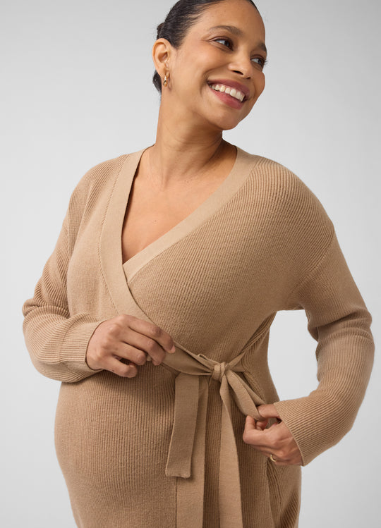 Ribbed Knit Crossover Maternity Nursing Cardigan