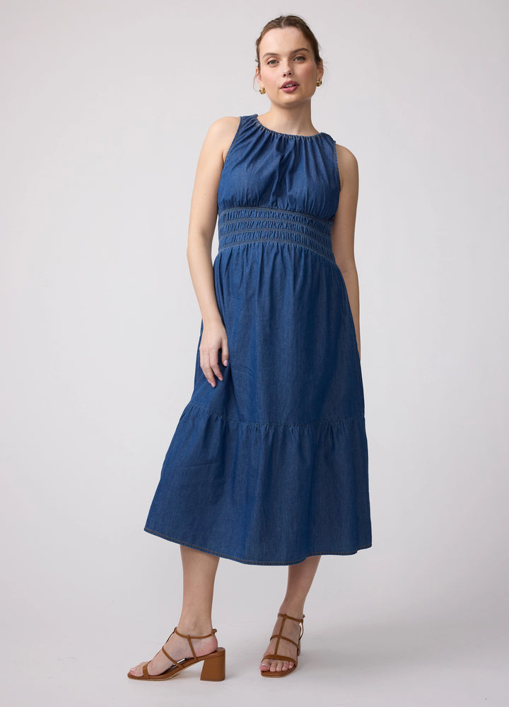 Ingrid & Isabel Maternity Sleeveless Chambray Midi Dress