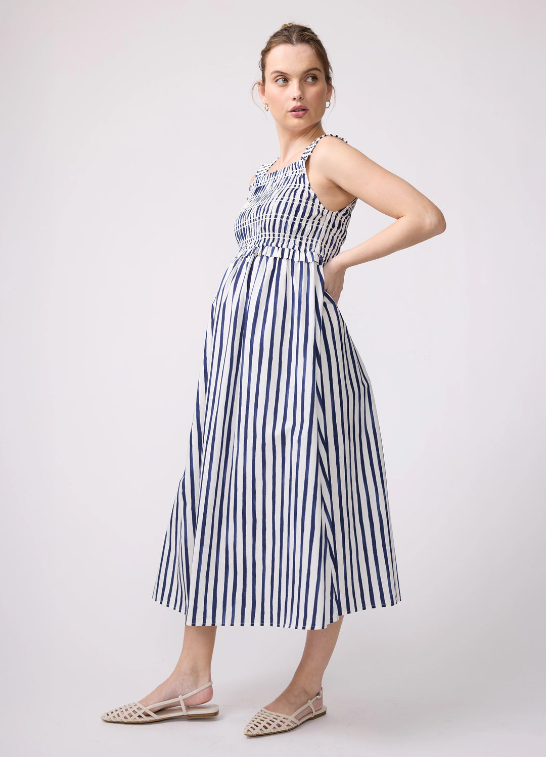 Santorini Smocked Midi Maternity Dress