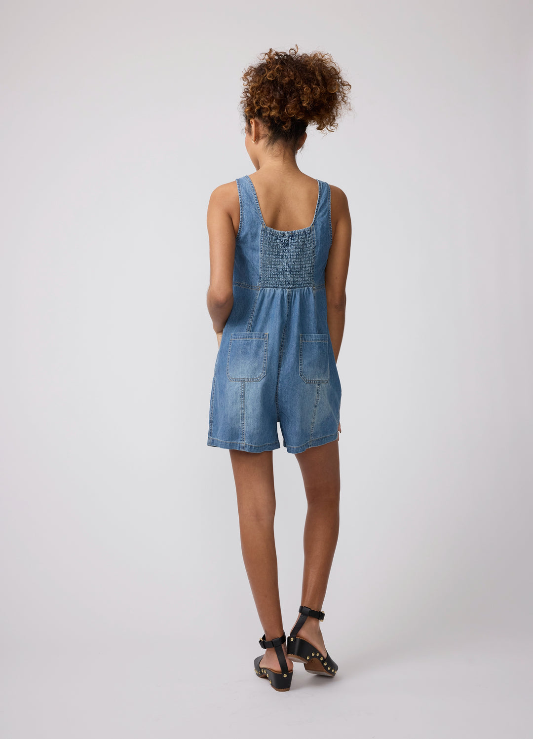 Sleeveless Soft Denim Maternity Romper