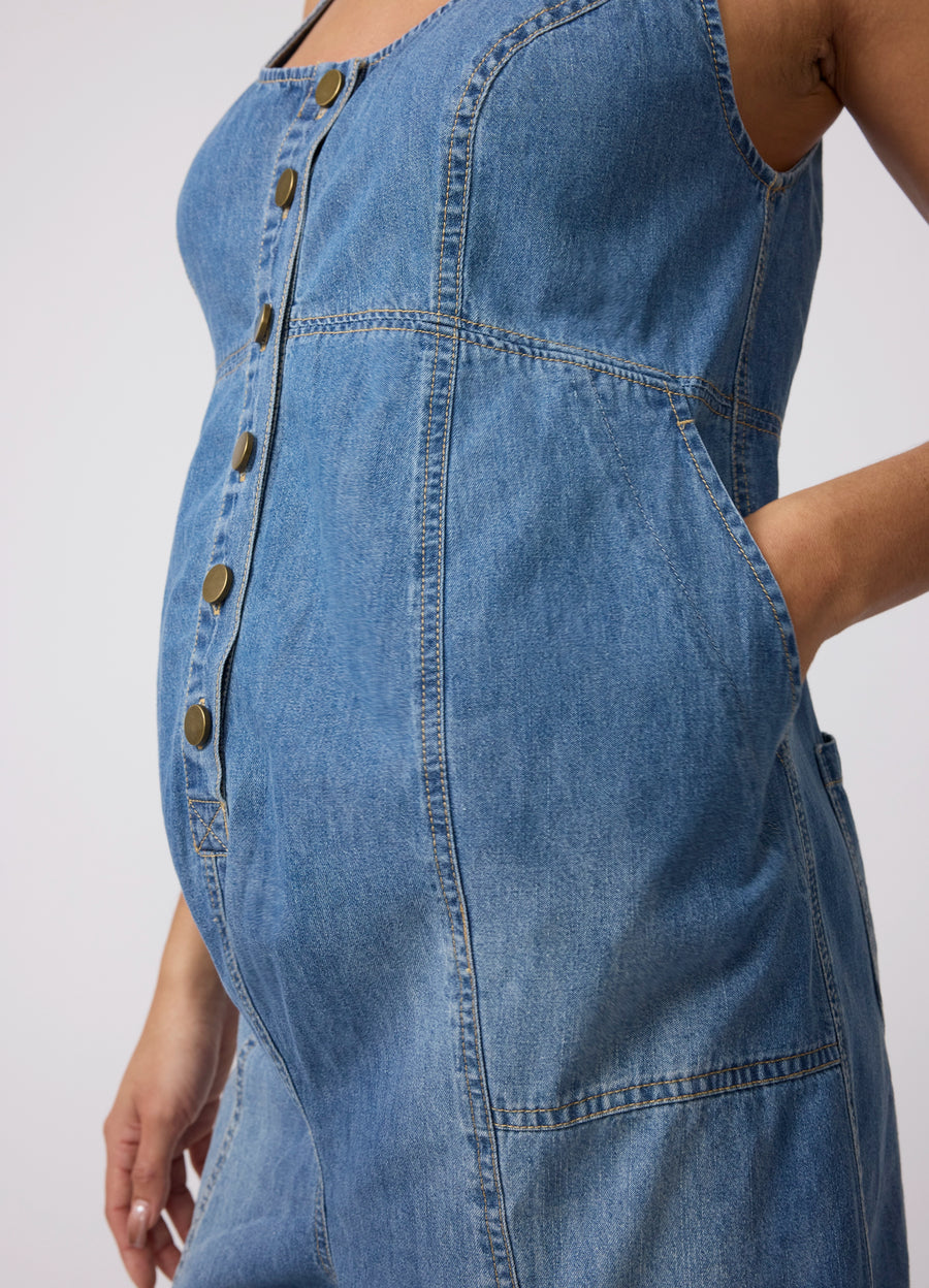 denim romper dress Soft Denim Button Front Maternity Short Romper – Ingrid & Isabel