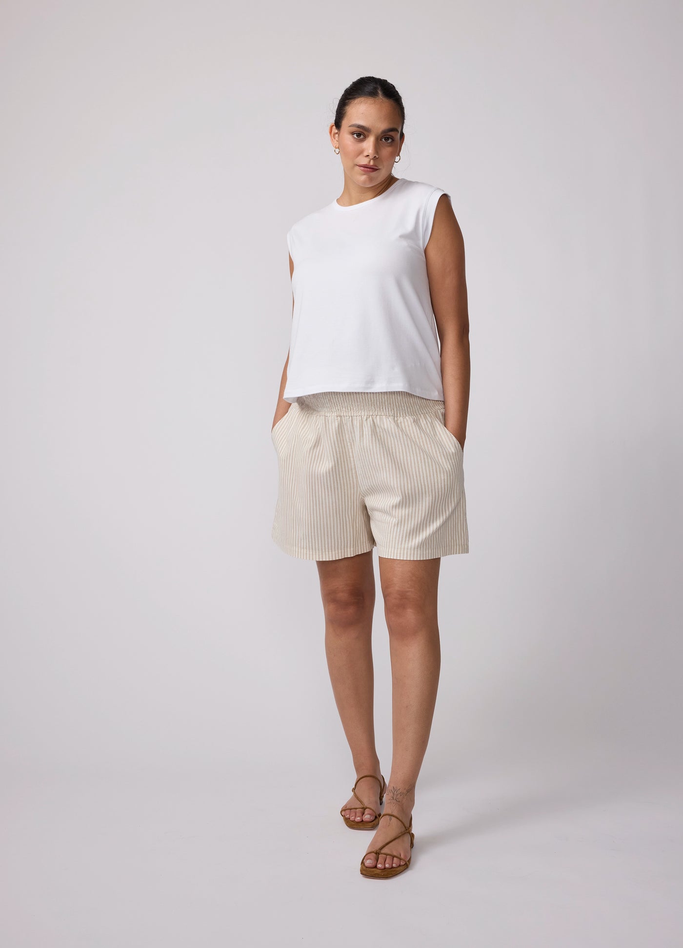 Striped Wide-Leg Smocked Linen Maternity Short – Ingrid & Isabel