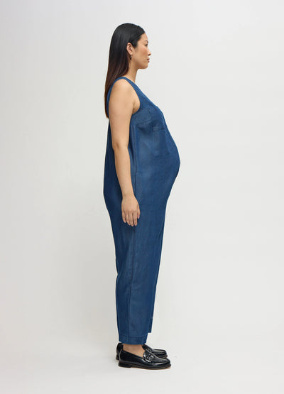 The Zip & Relax Maternity + Nursing Chambray Jumpsuit
