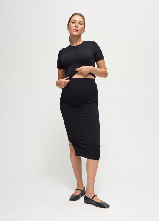 Seamless Maternity Rib Short Sleeve Crop Top & Midi Skirt Set