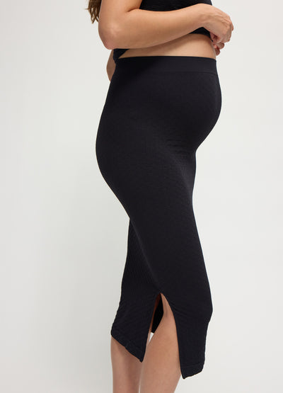 Seamless Maternity Rib Short Sleeve Crop Top & Midi Skirt Set