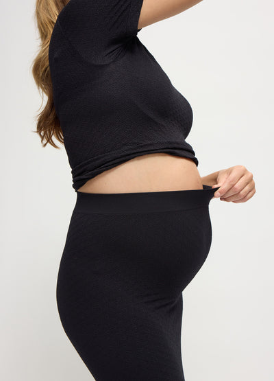 Seamless Maternity Rib Short Sleeve Crop Top & Midi Skirt Set