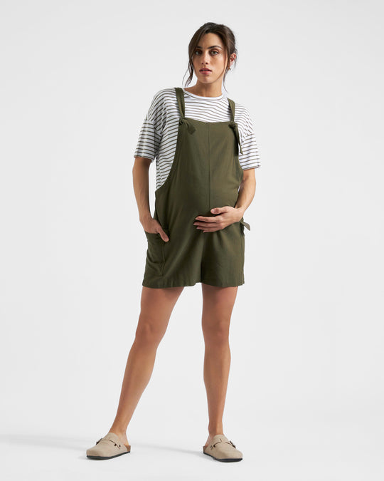 Ripe Maternity Terry Olive Linen Overalls