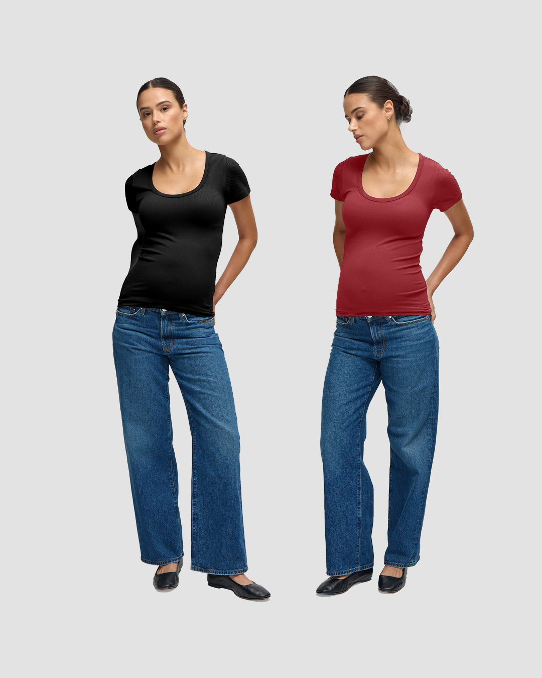 Seamless Maternity Rib Short Sleeve Crew Tee 2 Pack Bundle