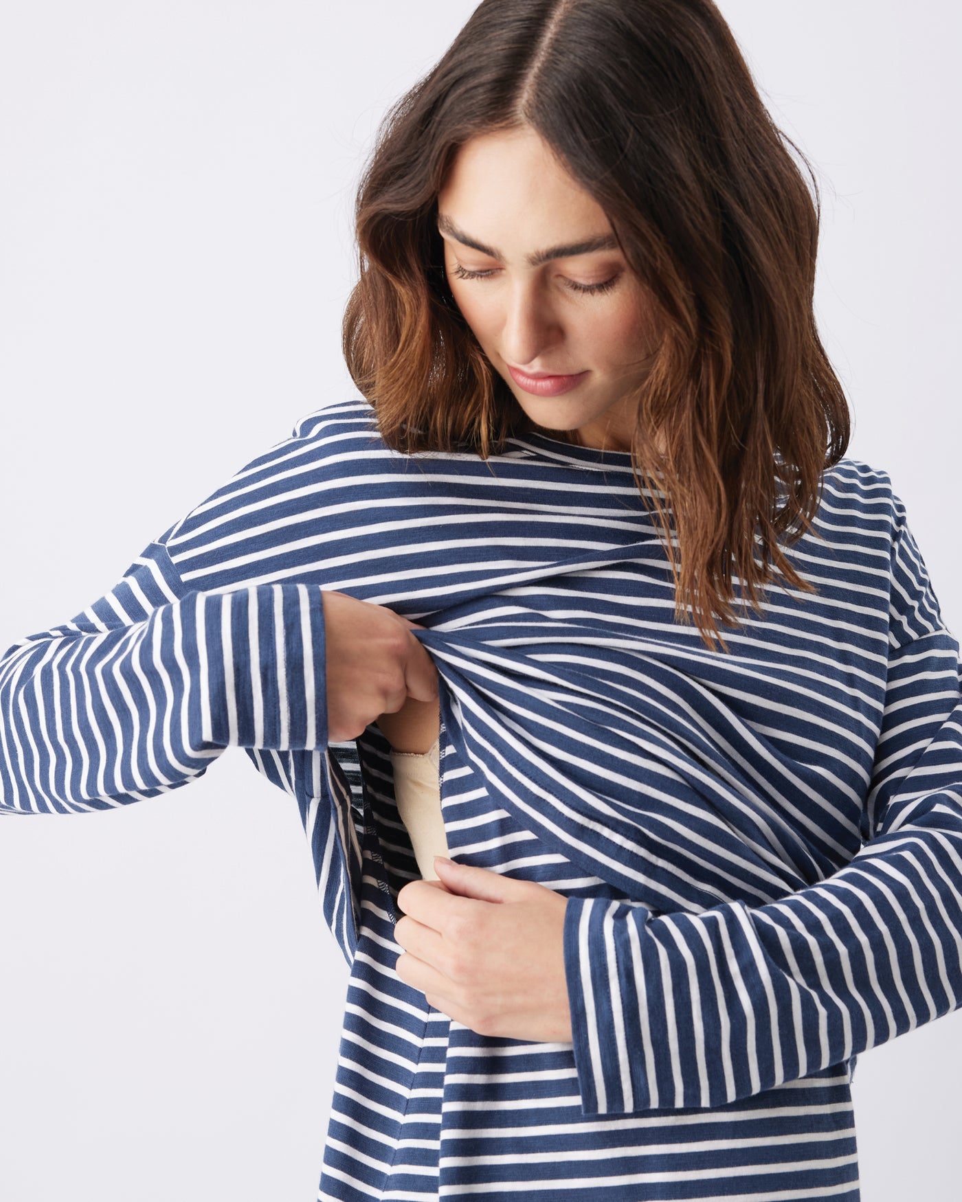 Ripe Maternity Claudette Long Sleeve Striped Nursing Top