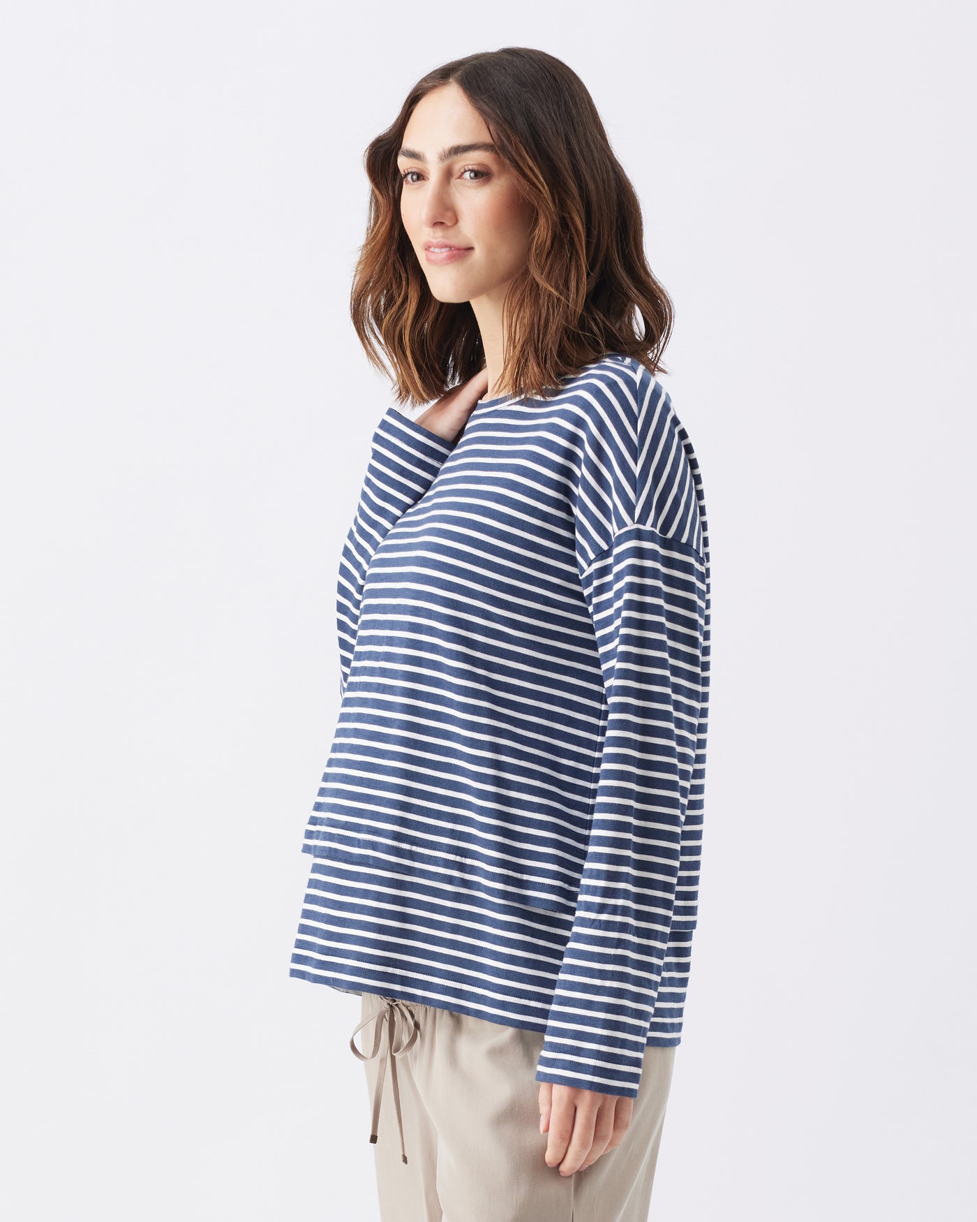Ripe Maternity Claudette Long Sleeve Striped Nursing Top