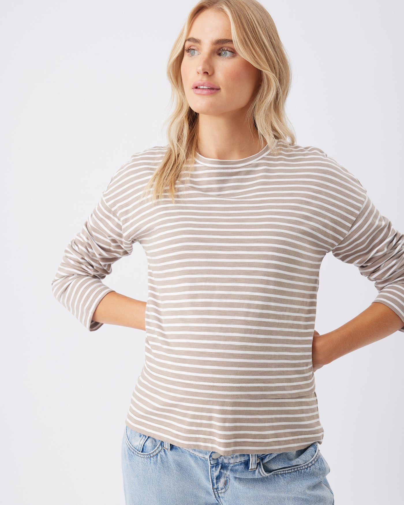 Ripe Maternity Claudette Long Sleeve Striped Nursing Top