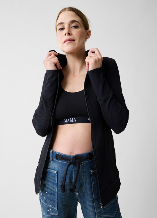 Active Maternity Rib Side Zip Jacket Black