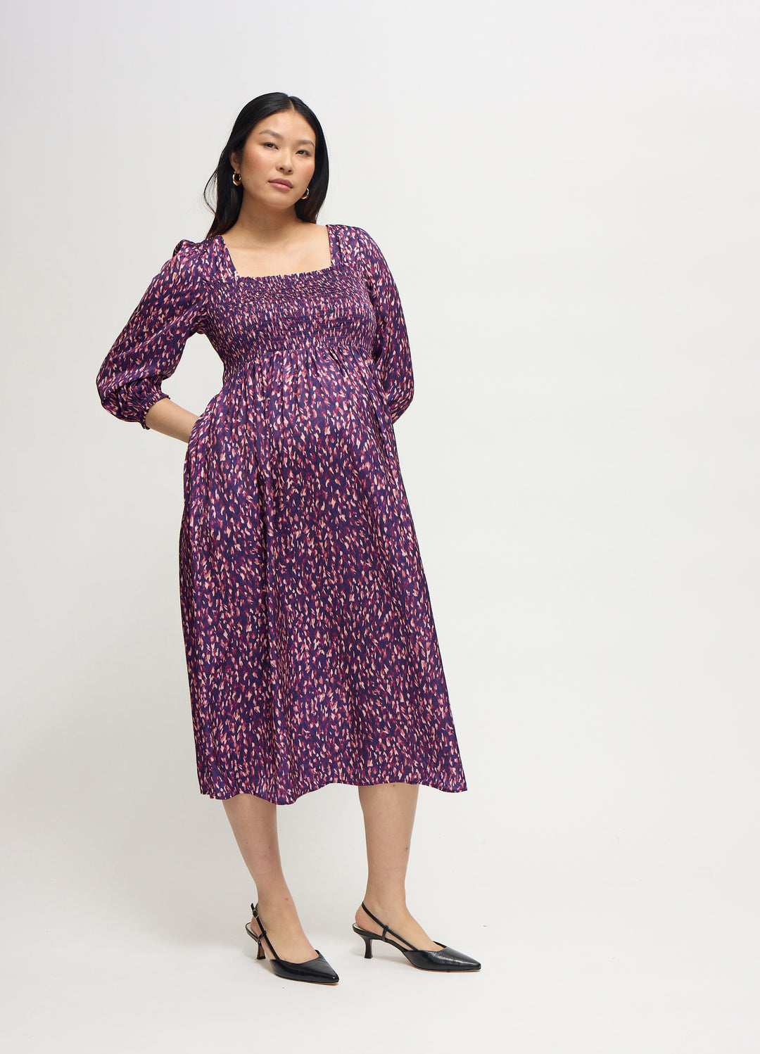 Ingrid + Isabel Maternity The Breeze Midi Dress Espresso White Dot Size L