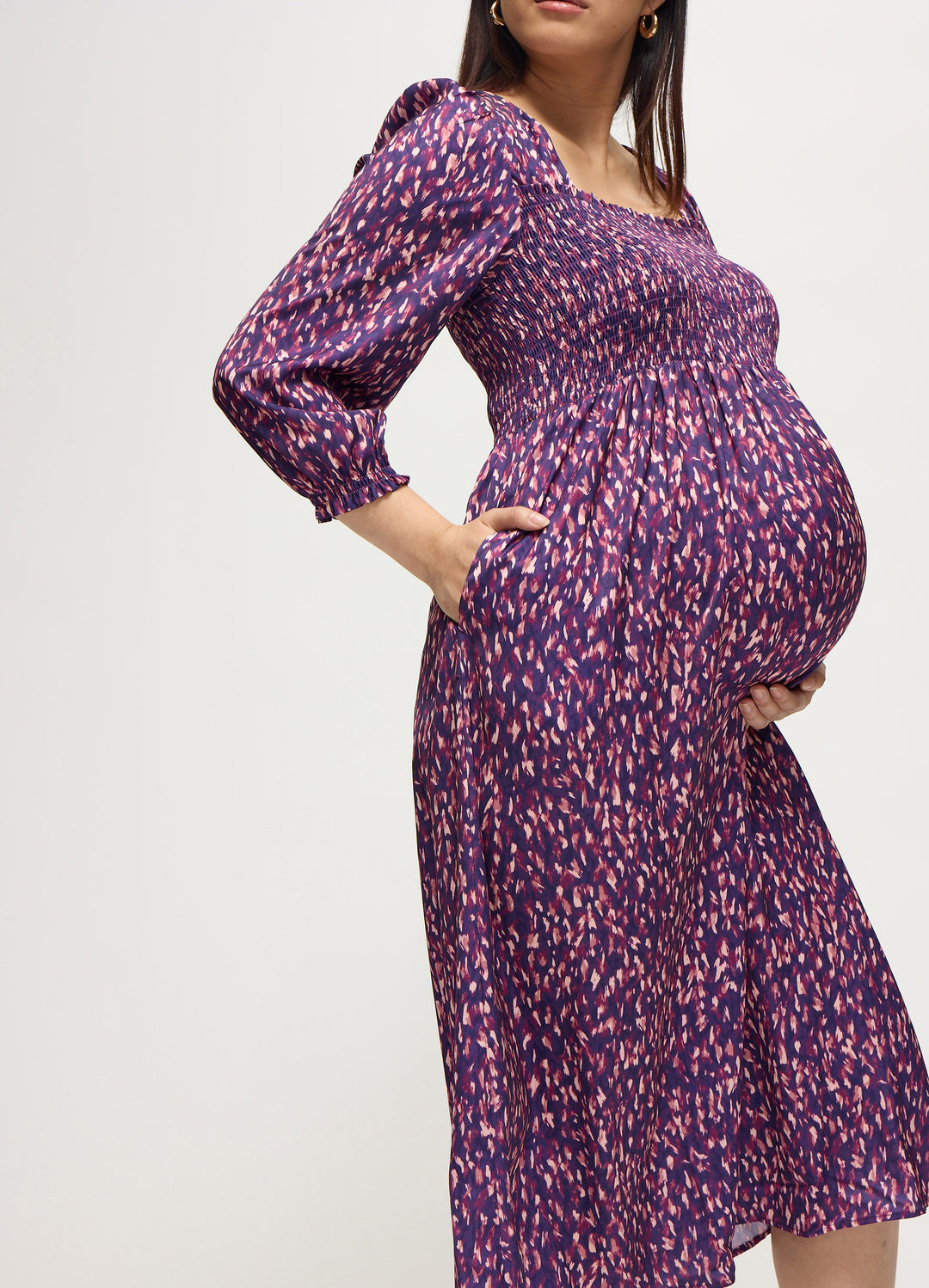 Ingrid & Isabel Maternity Breeze Midi Dress Blue Multi Blur Dot Size S