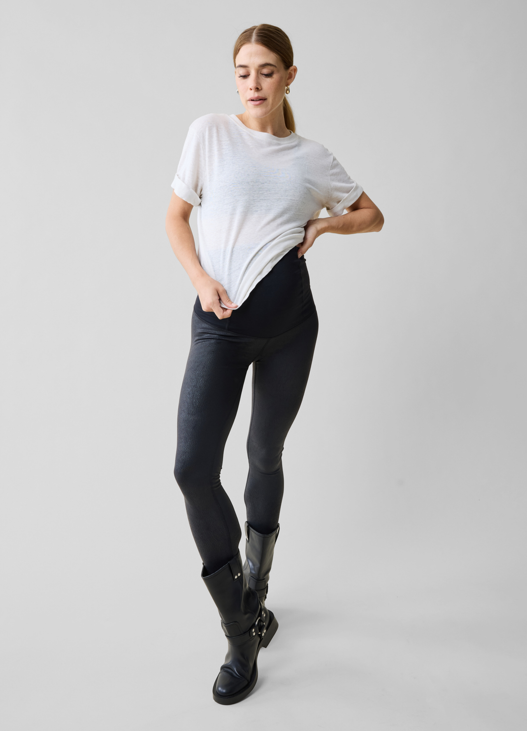 Ingrid & Isabel Faux Leather Black Maternity Leggings Jet Black Large