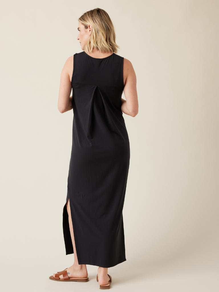 black dress with slits on the side The Sidekick Black Maternity Column Dress – Ingrid & Isabel