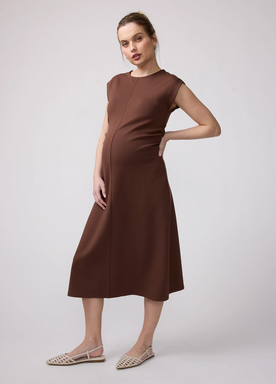 Ingrid & Isabel Maternity Ruched A Line Knit Dress - Stone