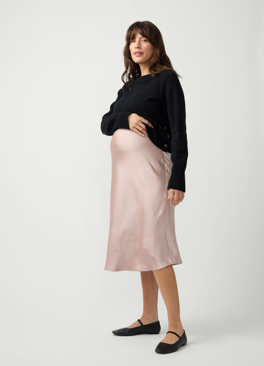 Bias Cut Satin Midi Maternity Slip Skirt