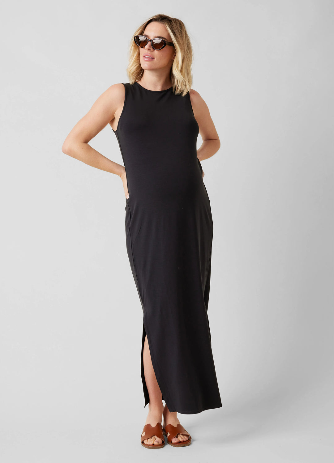 The Sidekick Black Maternity Column Dress Small