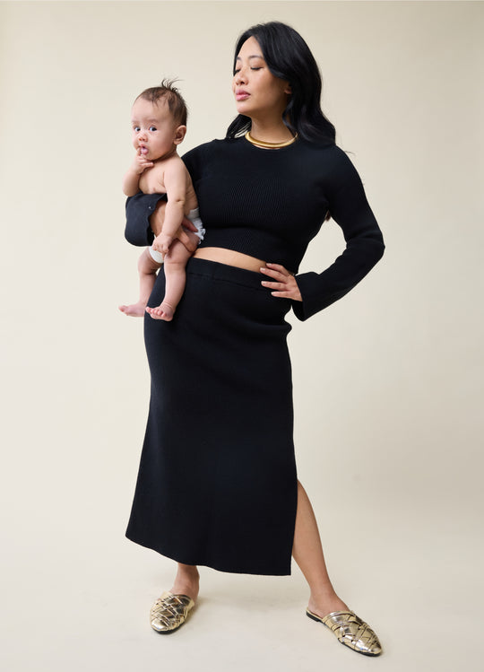 The Mix + Mingle Black Maternity Sweater Midi Skirt Set
