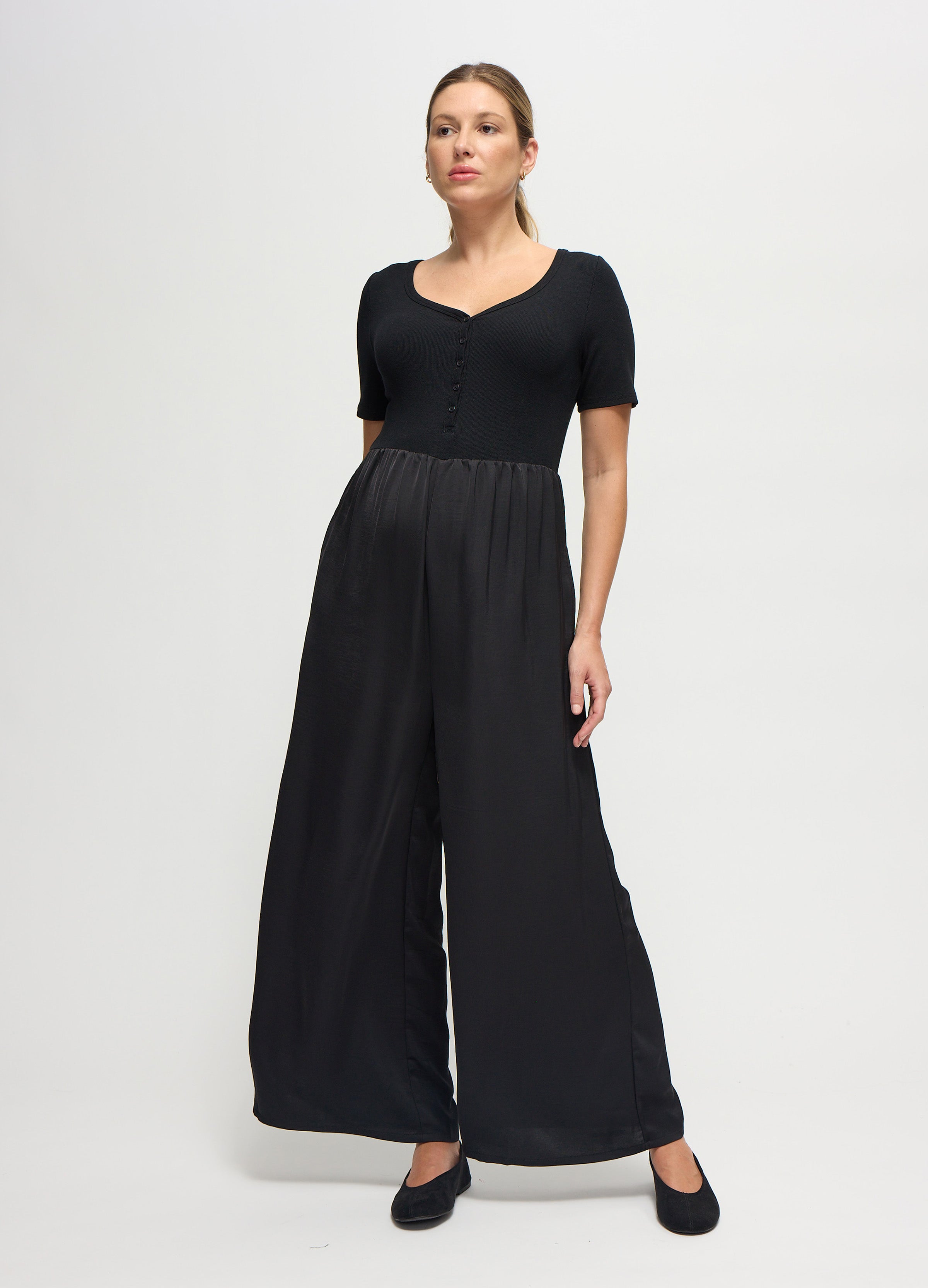 Mixed Media Wide Leg Nursing Maternity Jumpsuit – Ingrid & Isabel