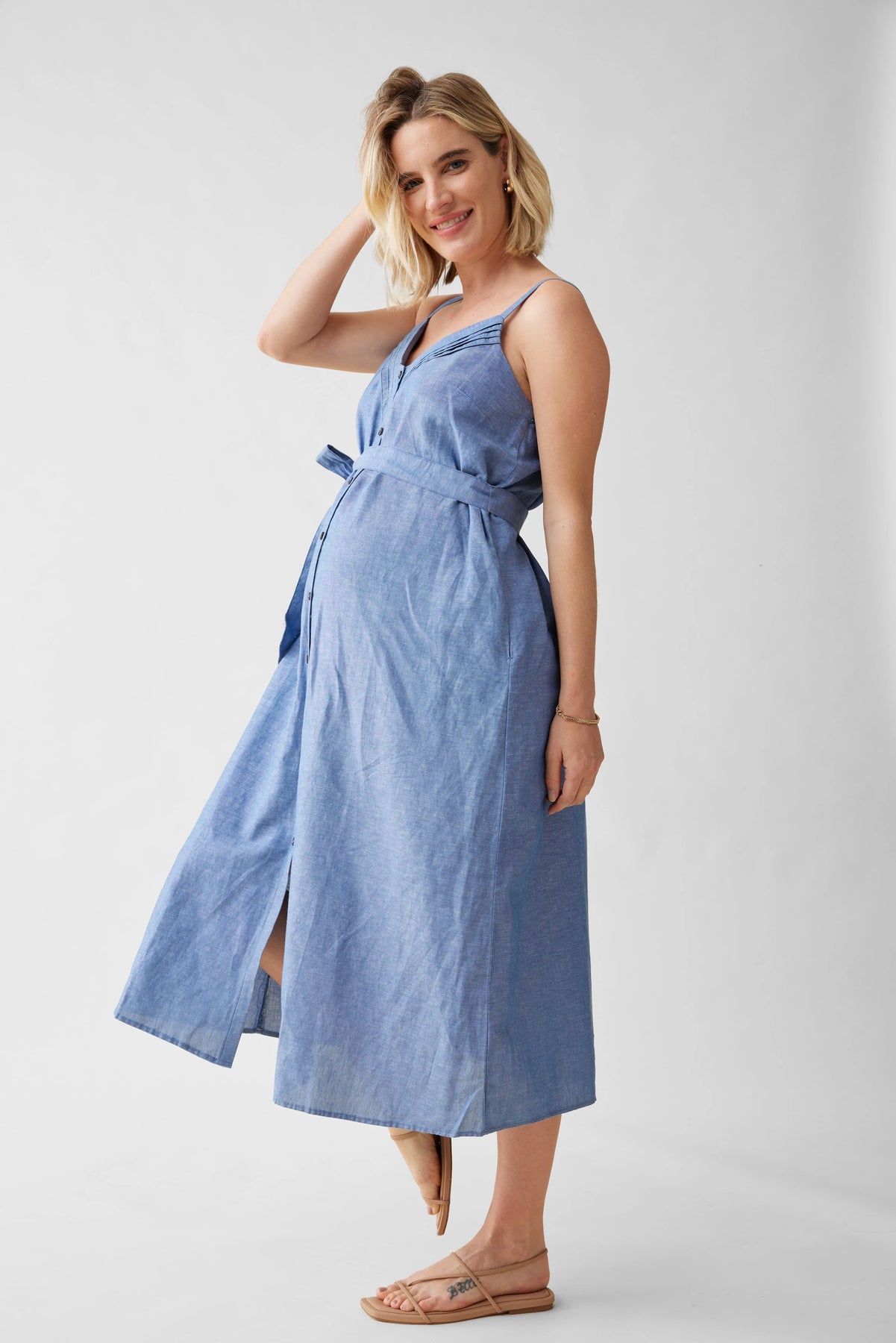 Ingrid & Isabel Maternity Chambray Button Front Dress - Chambray