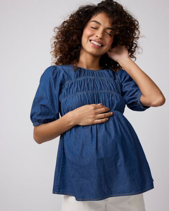 Chambray Smocked Maternity Top