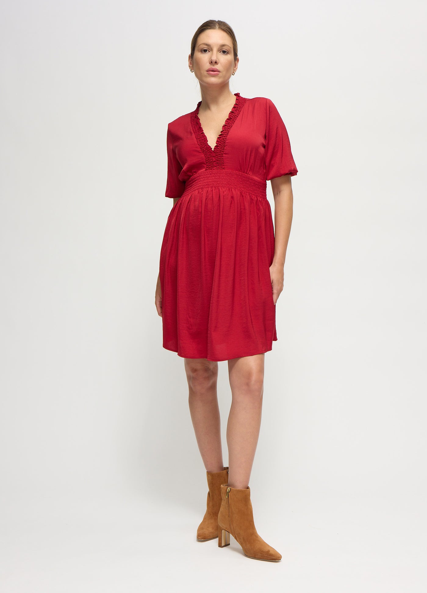 Ingrid & Isabel Maternity Deep V Short Dress - Red