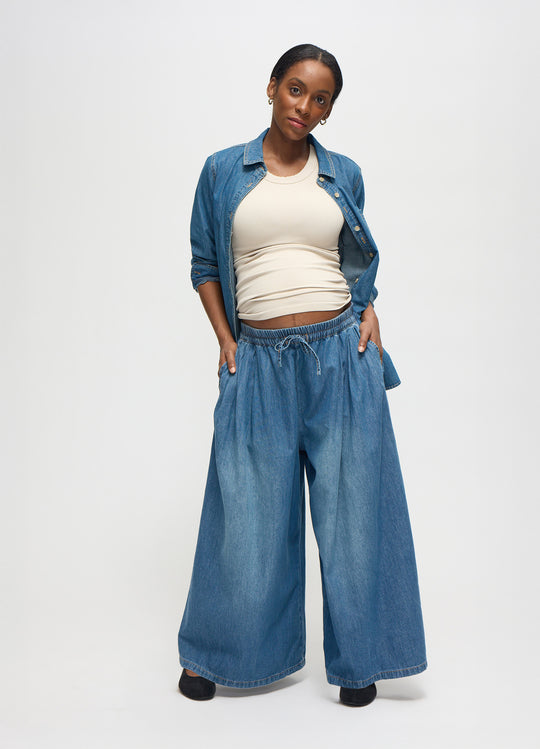 The Easy Wide Leg Denim Maternity Pants