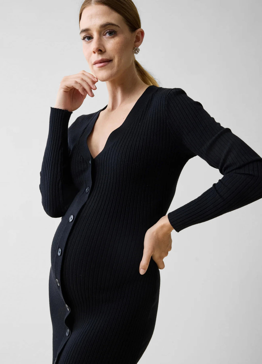 black maternity sweater dress Ingrid & Isabel Button Front - Taupe 22% polyester 0105 A-line Off-the-shoulder Sweetheart High Size:Us Size 10