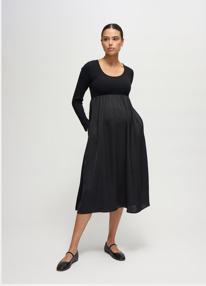Ingrid & Isabel Mixed Media Maternity Dress - Black