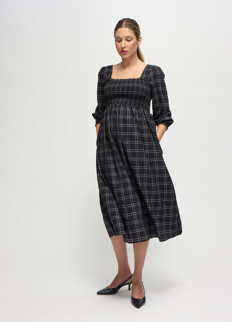Ingrid & Isabel Ruffle Sleeve Midi Dress - Black/white Windowpane