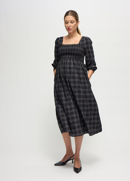 Ingrid & Isabel Ruffle Sleeve Midi Dress - Black/white Windowpane
