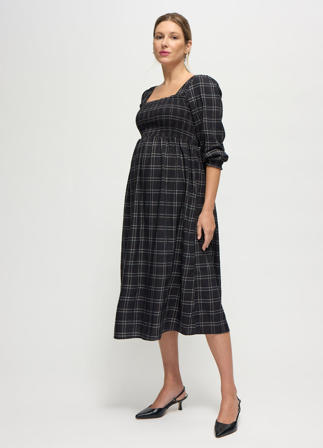 Ingrid & Isabel Ruffle Sleeve Midi Dress - Black/white Windowpane