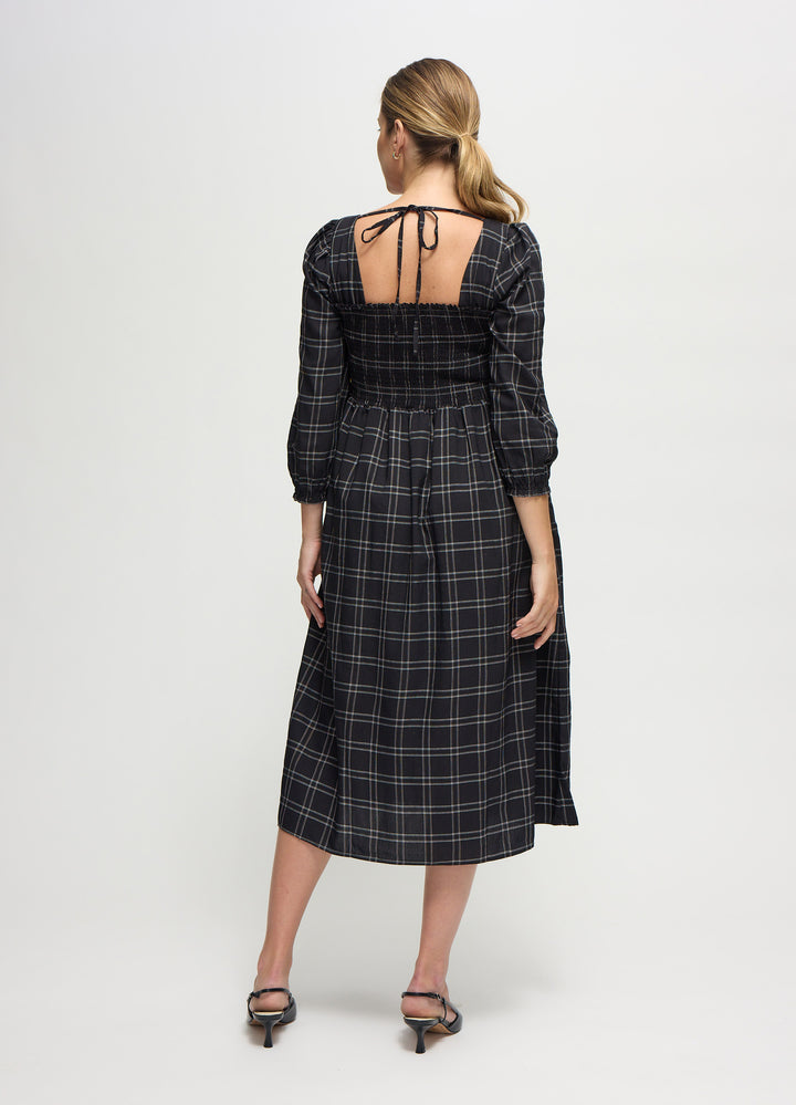 Ingrid & Isabel Ruffle Sleeve Midi Dress - Black/white Windowpane