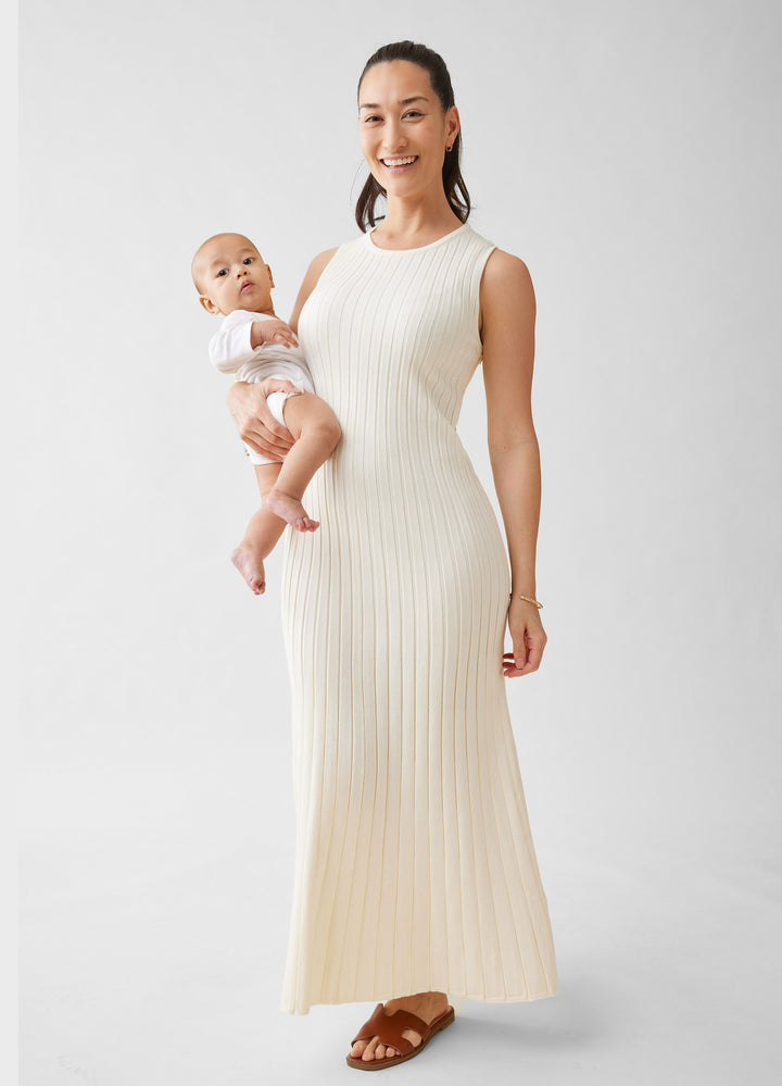Ribbed Sweater Maternity Midi Dress Ivory Small