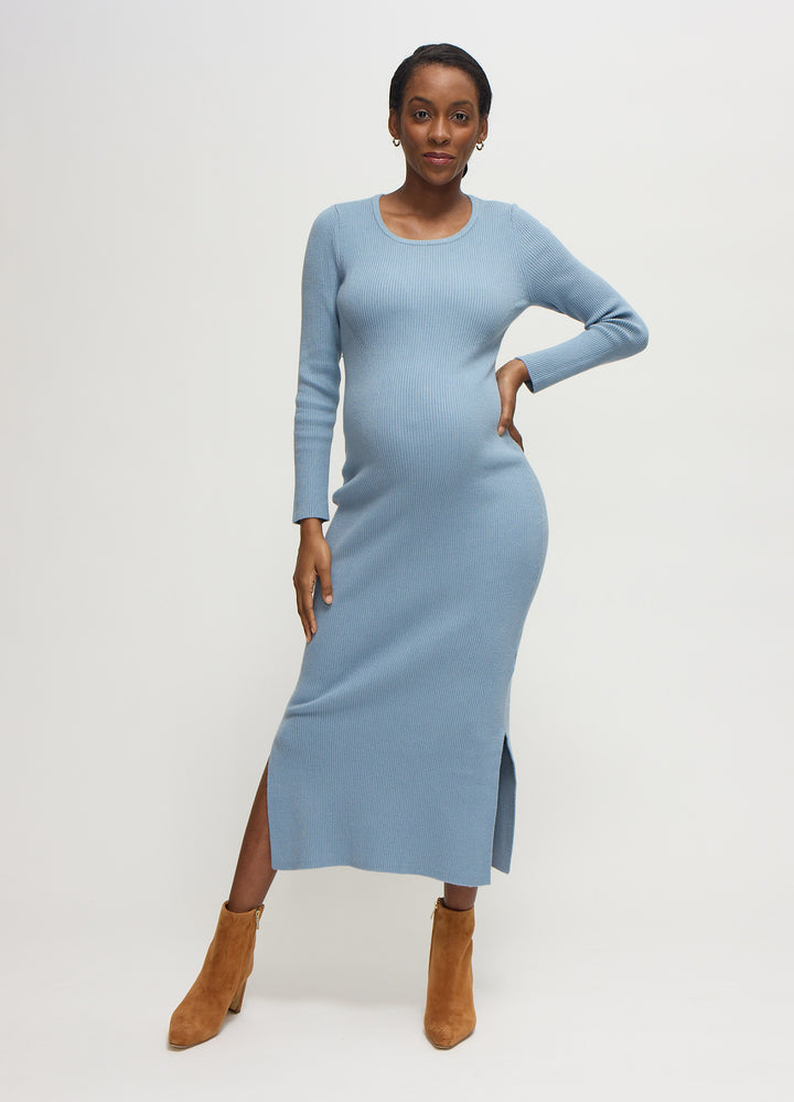 Long Sleeve Ribbed Sweater Maternity Midi Dress