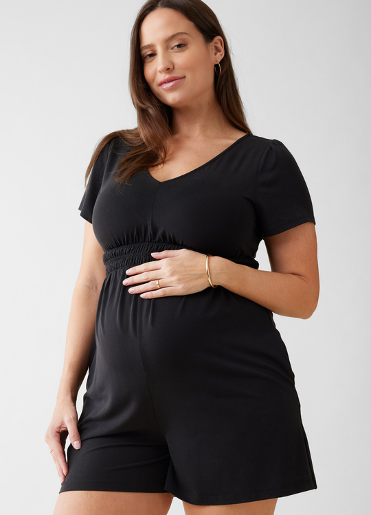 Short Sleeve V-Neck Knit Maternity Romper