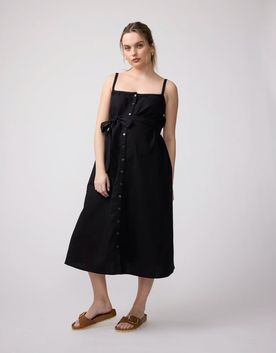 Sleeveless Button-Front Maternity and Nursing Midi Dress